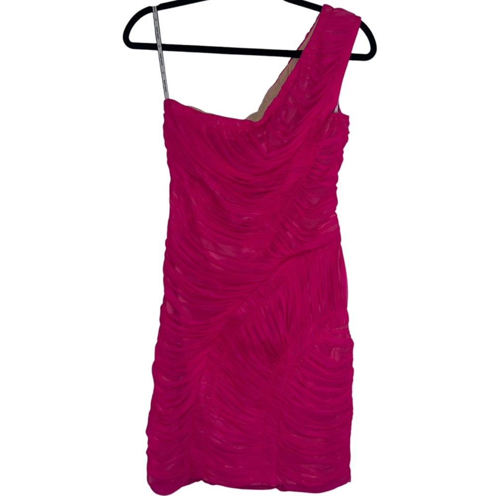 NEW NWT Herve Leger One Shoulder Draped Jersey Mini Dress In Neon Pink - Picture 6 of 9